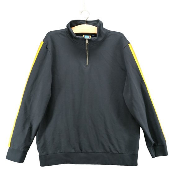 Aldi Men's 1/4 Zip Pullover Sweatshirt Blue Large Striped Sleeve Mock Neck - Picture 1 of 13